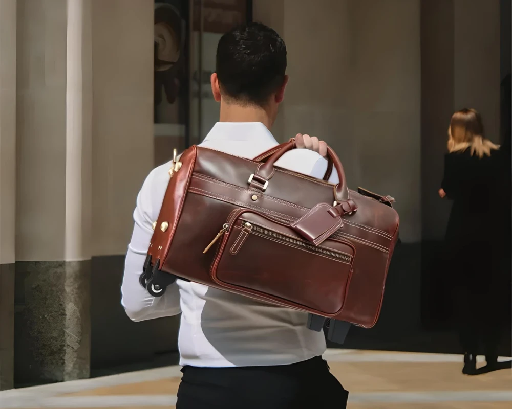 leather duffle carry on